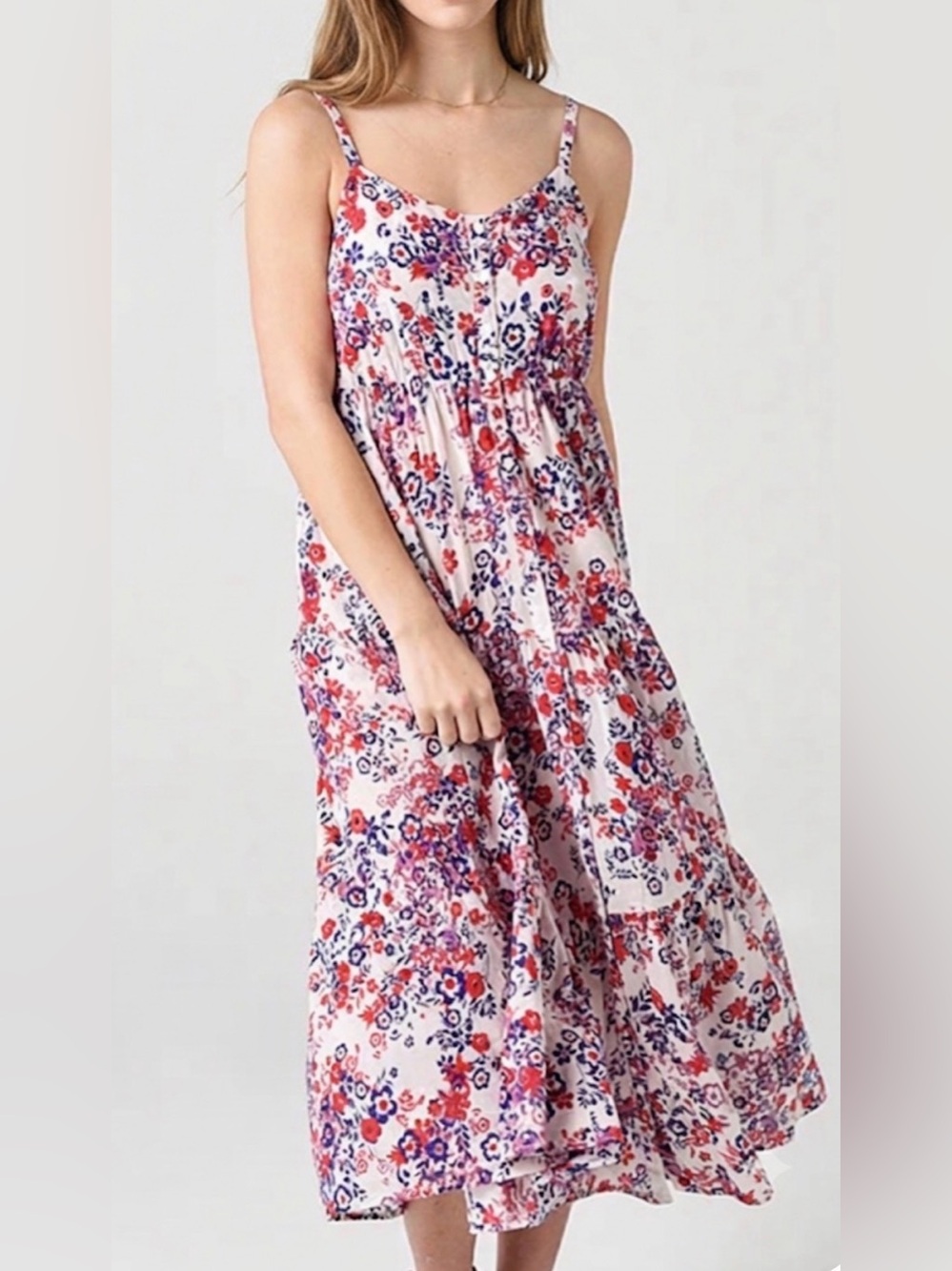 Xirena Women’s Brooklyn Red White Purple Floral Midi‎ Cotton Sundress Size S